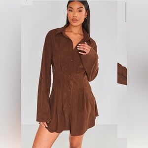 PrettyLittleThing Chocolate Button-Up Mini Dress